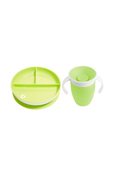 Munchkin Fixed Vacuum Feeding Plate - 360 Training Cups, 6 Months+ Green & Green 2 Pack