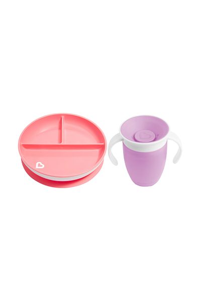 Munchkin 360 Exercise Stationary Vacuum Feeding Plate - Pink&Purple 2 Pack