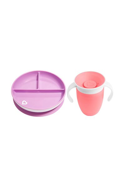Munchkin 360 Degree Training Fixed Vacuum Feeding Plate - Miracle 6Ay+ Purple&Pink 2 Pack