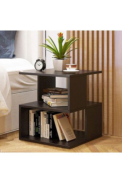 Modern home طاولة جانبية غير متماثلة أنيقة باللون الأبيض مع مساحة تخزين