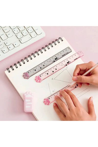 synshop Kawaii Glitter and Paw Cat Dog Pattern Ruler - School and Office Necessities