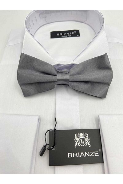 Brianze Satin Bow Tie - Smoke Grey, Solid Color