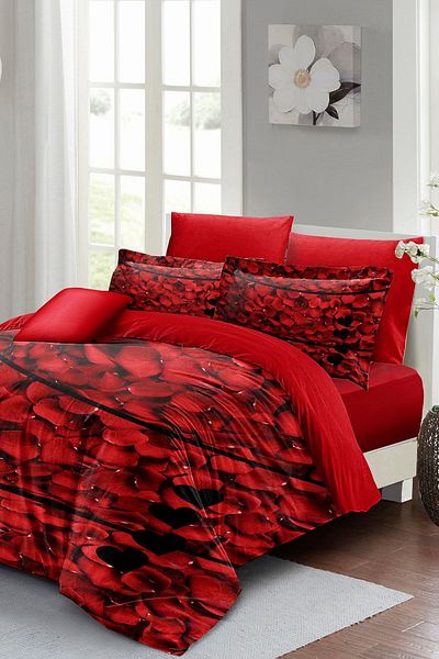 MonoHome Valentine's Day Double Duvet Cover Set 100% Cotton Satin Rose Feather