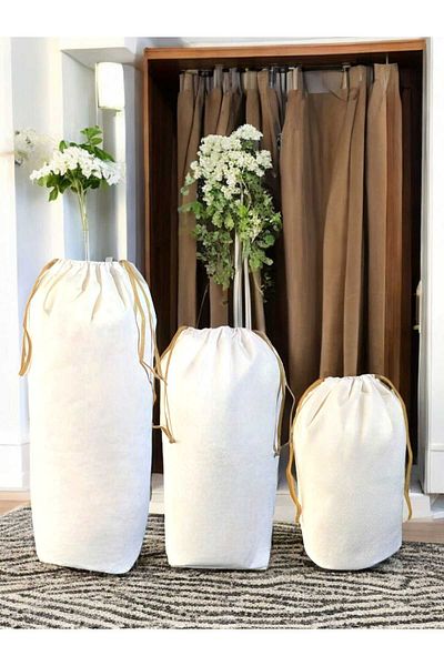 Balkan Room Set of 3 White Drawstring Bag - Xxl, Xl, L - Carrying Bag and Quilt Pillow Storage Bag