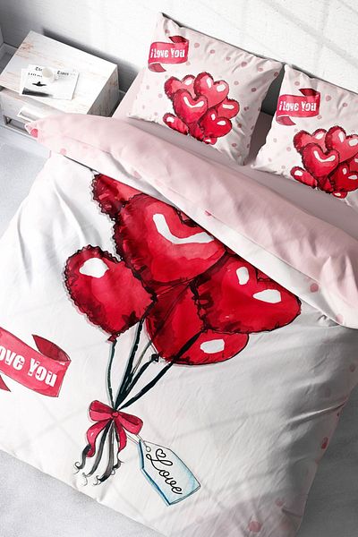 PerlaSera 3D Custom Design for Valentine's Day - Double Duvet Cover Set, Tightly Woven Cotton Satin