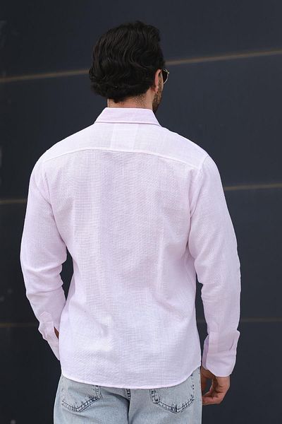 Oksit Ανδρικό πουκάμισο Yx 16686 Slim Fit με διπλή τσέπη, λινό εμφάνιση