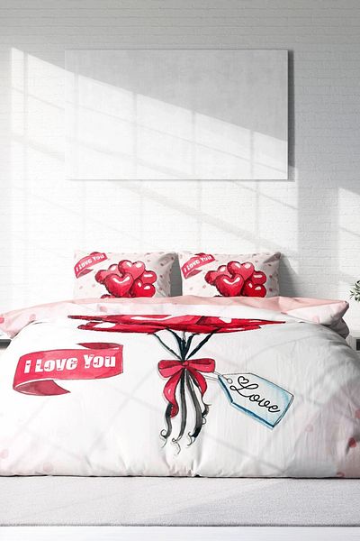 PerlaSera 3D Custom Design for Valentine's Day - Double Duvet Cover Set, Tightly Woven Cotton Satin