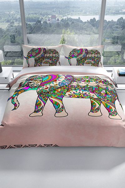 PerlaSera Elephant 3d Cotton Satin Double Duvet Cover Set
