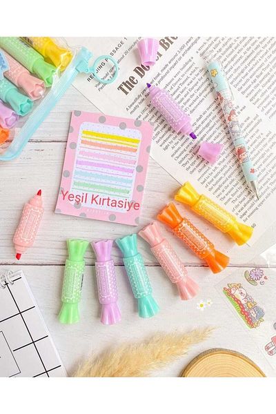 YEŞİLDESİGN Dotted Candy Shaped Set of 6 Highlighters