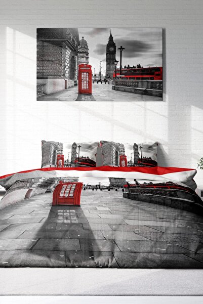 PerlaSera 3D Custom Design - Double Duvet Cover Set, Tightly Woven Cotton Satin, London