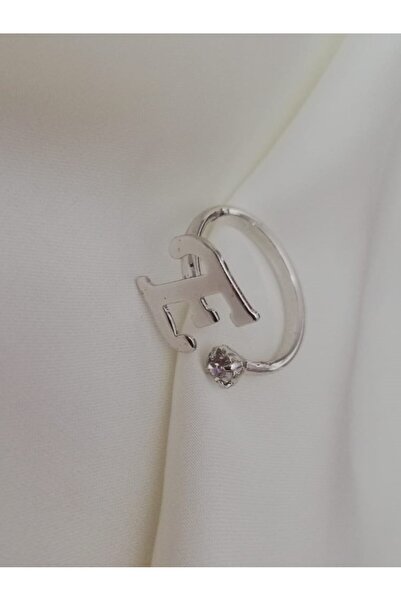 Judas Takı خاتم فضة حرف E - خاتم نسائي بحجر واحد قابل للتعديل