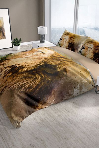Cattleya Lion 3d Cotton Satin Double Duvet Cover Set