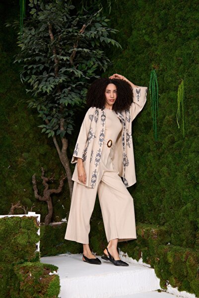 MİA NOURA Embroidery Detailed Kimono - Ovursize Fit, Sequin pallet and Trouse...