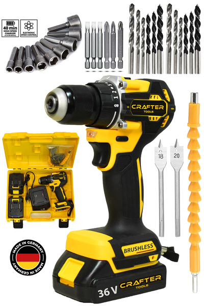 CRAFTERTOOLS Germany 36V 5Ah Çift Batarya Kömürsüz Motor 10mm Çelik Mandren A...