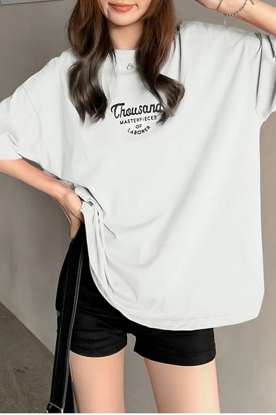 Pink Sky Γκρι Oversize Crew Neck Thousand Printed Unisex T-shirt