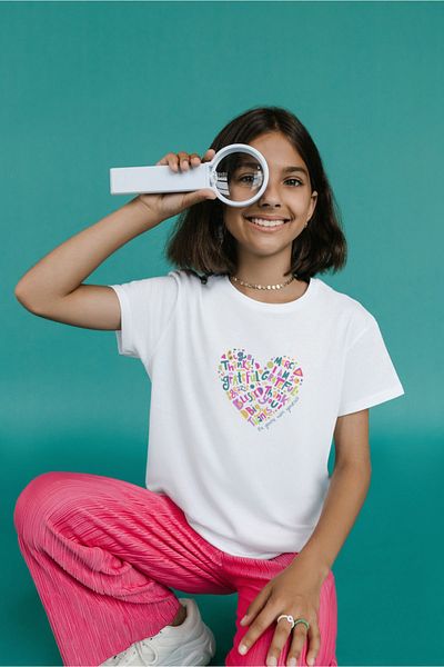 Pink Sky Μπλουζάκι OVERSIZE με στάμπα Oversize Crew Neck ΚΑΡΔΙΑ ΜΕ ΓΡΑΜΜΑΤΑ