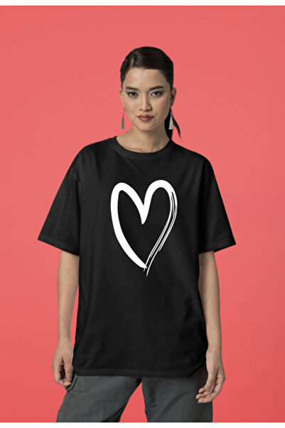 Pink Sky Oversize kroj Srce Štampano Pamuk T-shirt