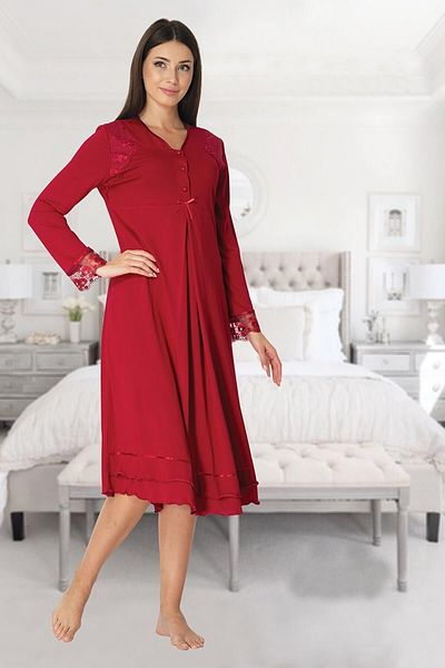by İGP Effortt Long Sleeve Nightgown with Cherry Lace for Pregnant and Maternity