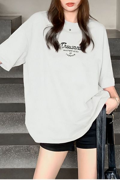 Pink Sky Γκρι Oversize Crew Neck Thousand Printed Unisex T-shirt