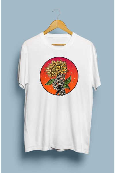 Pink Sky Tricou imprimat cu schelet de floarea soarelui - potrivire lejeră