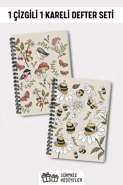 Eldesen Tasarım A5 Size 50 Sheets 100 Pages - Checked and Lined 2-Piece Notebook Set
