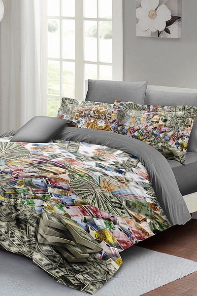 MonoHome Classic Money 3D Cotton Satin Duvet Cover Set - Double