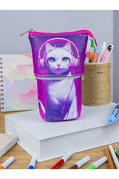 OneSize Telescopic Cat Vegan Leather Pencil Case - Cute Makeup Bag