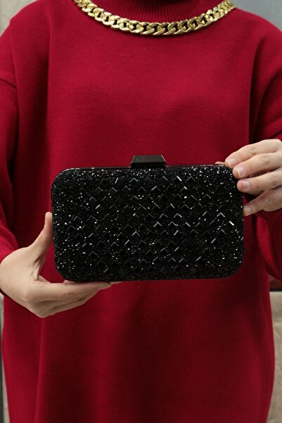 ROZA CANTA Γυναικεία Stoned Μαύρη βραδινή τσάντα φορέματος