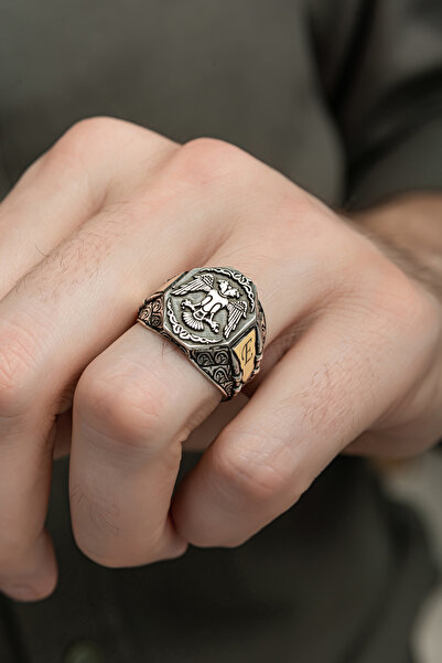 ALYANSEVİM Selçuklu Kartalı Motifli Harfli 925 Gümüş Erkek Yüzük
