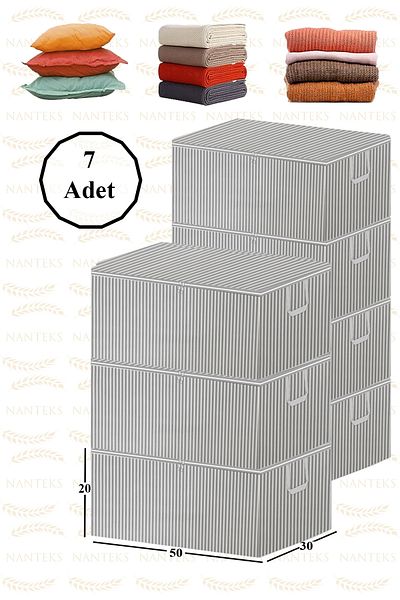 ADARYA HOME 7 Pieces Gray Striped Storage Bag - under Base 50x30x20