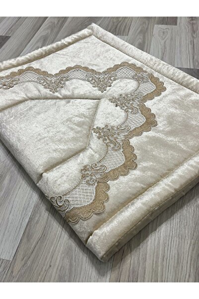 AYHANHOME Fransız Güpür İşlemeli Kadife Çeyizlik Gelin Seti Seccadesi