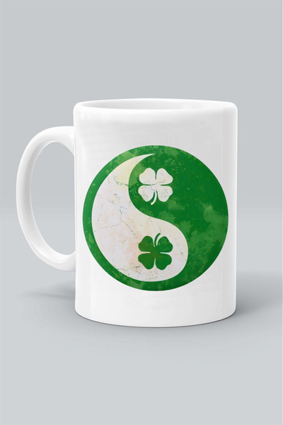 Generic Brand Yin Yang 4 Leaf Clover Design Mix 629 Printed White Mug Bar Cup