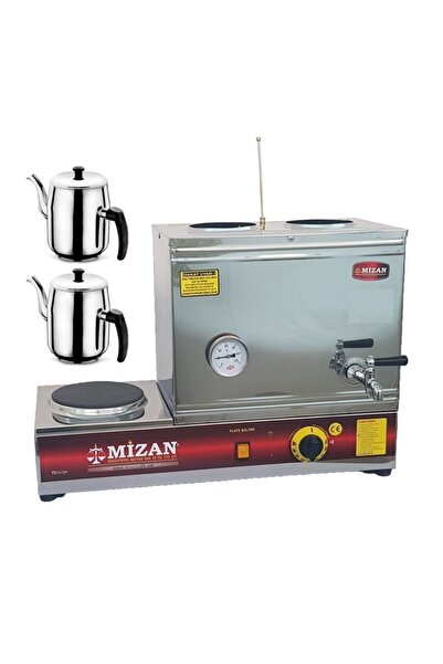 Mizan Çift Demlikli Elektrikli Pleytli 30 Lt. Çay Kazanı 2 Adet Çelik Demlik ...