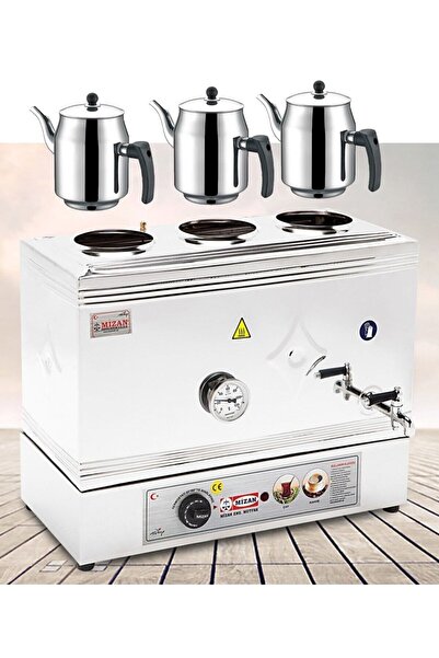 Mizan Üç Demlikli Elektrikli Pleytsiz 40 Lt. Çay Kazanı-3 Adet Çelik Demlik Hediyeli-mc218 Çay Ocağı