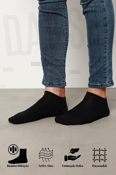 DK DAKSEL Мъжки спортни чорапи от черен естествен бамбук - безшевни и невидими, първокласна опаковка от 6 бр