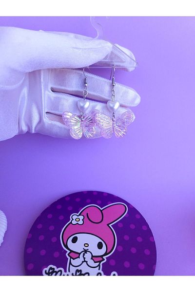 LE&DA Accessory Fairycore Aesthetic - Heart Pearl Detailed Purple Butterfly Earrings