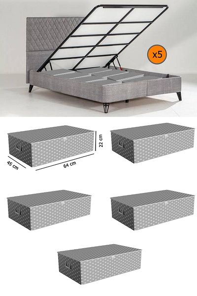 Spartek home textile 5 Pieces - Gray Polka Dot Large Size under Base Baskets 65X45X22 cm