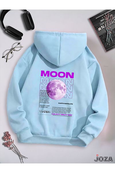 Joza Outdoors Unisex Femei Bărbați Moon Earth Back Printed Design Colorat Rose Gold Hanorac din lână cu glugă