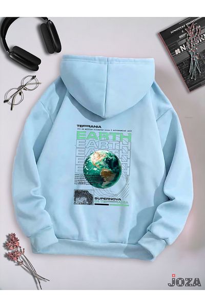 Joza Outdoors Unisex Femei Bărbați Moon Earth Back Printed Design Colorat Rose Gold Hanorac din lână cu glugă