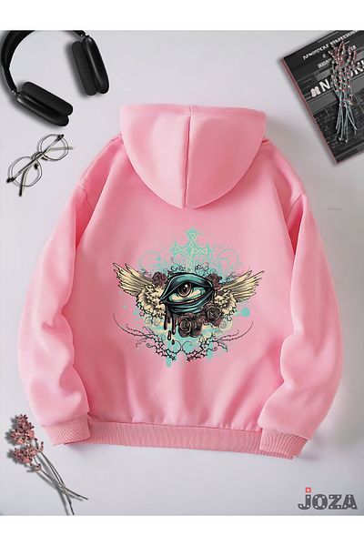 Joza Outdoors Unisex Γυναικεία Ανδρικά Fy High Eye Back Printed Design Πολύχρωμο φούτερ με κουκούλα από φλις