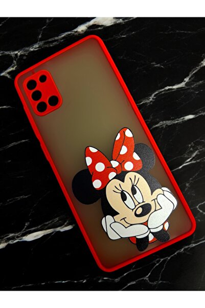 Merwish Samsung Galaxy A31 Minnie Pattern Camera Protected Hux Tpu Transparent Case Red