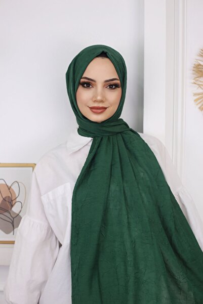 feronis Tesettür Kadın Bambu Kraş Şal Modeli -Zümrüt Yeşili