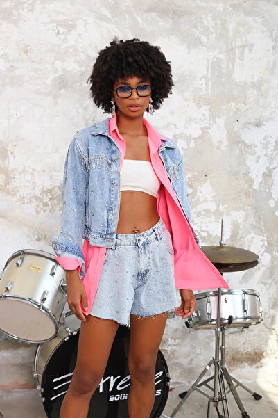 Aspirin Zincir Taş İşlemeli Kot Ceket