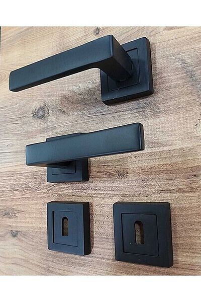ararsanburada Square Rosette Matte Black Room Door Handle / 1 Set (2 PCS-FRONT AND REAR)