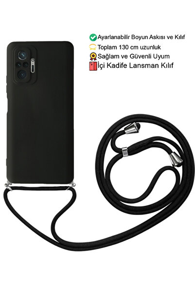emybox Xiaomi Redmi Note 10 PRO Telefon Kılıfı - Boyun Askılı Lansman İçi Kadife Yumuşak Silikon
