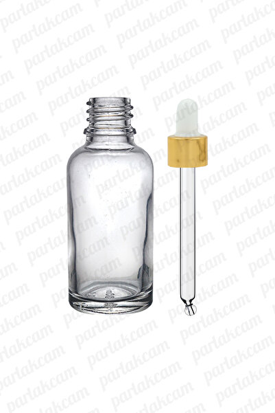 parlakcam 30ml Gold Metal Yüzüklü Şeffaf Şişe 30cc Şeffaf Renkli Cam Damlalık...