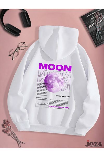 Joza Outdoors Unisex Femei Bărbați Moon Earth Back Printed Design Colorat Rose Gold Hanorac din lână cu glugă