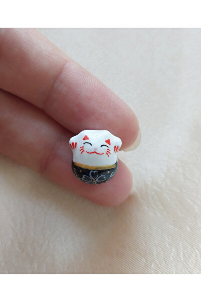 Bonanka Siyah - Beyaz Desenli, Seramik Şans Kedisi, Takı Yapımı, Bileklik, Kolye, Aksesuar, Boncuk (13 mm)