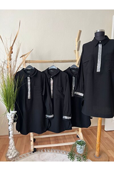 GÜZEL ÇARŞI Taş Detaylı Siyah Gmelk Tunik