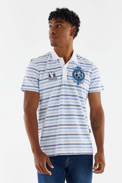 Galvanni تي شيرت رجالي بياقة بولو باللون الأزرق الفاتح - Vensi Light Blue Striped Mult